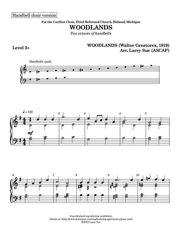 WOODLANDS (Handbells, 2 octaves, Level 2+), page 1