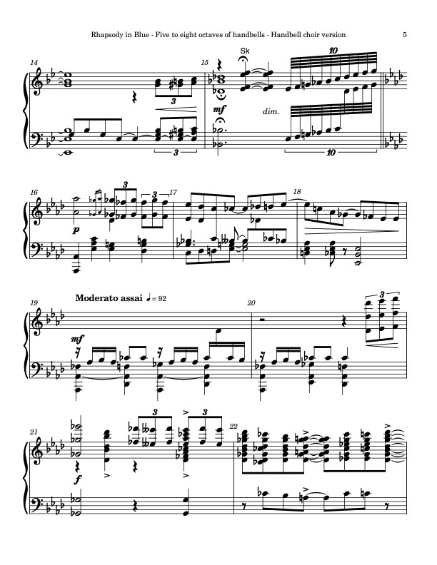 Rhapsody in Blue (Handbells, 5-8 octaves, plus handchimes, 5 octaves, Level 6+) - page 2