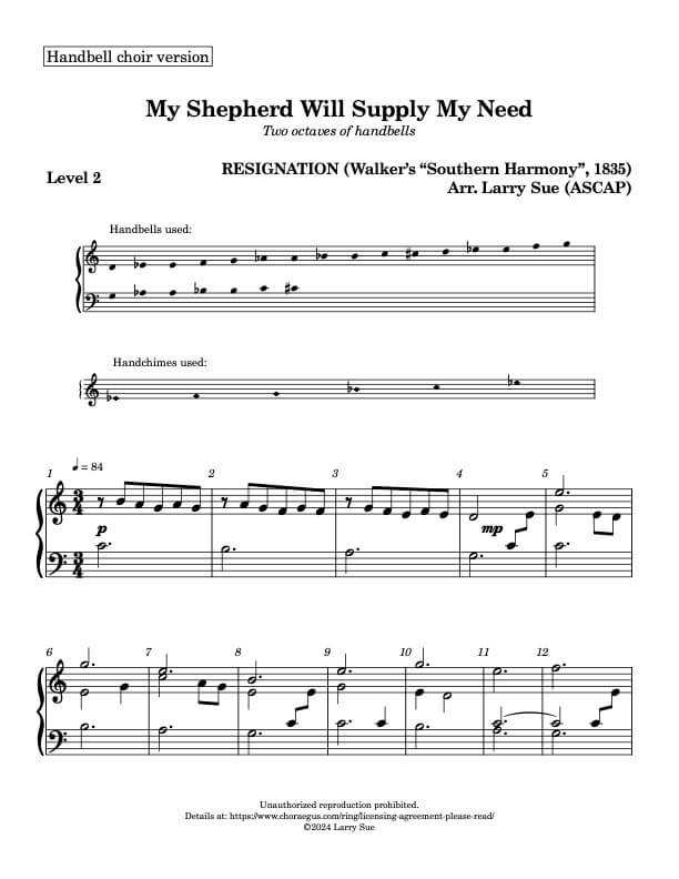 My Shepherd Will Supply My Need (Handbells, 2 octaves) - page 1