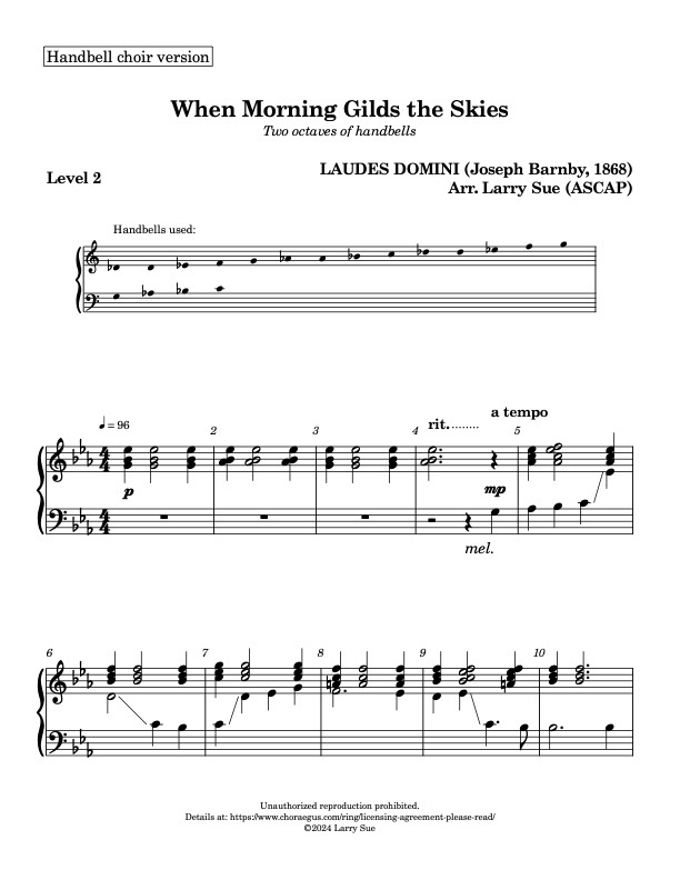 When Morning Gilds the Skies (LAUDES DOMINI) (Handbells, 2 octaves, Level 2)